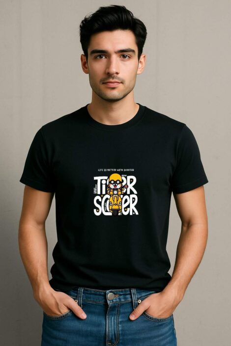 Tiger Scooter Graphic T-Shirt – Black Cotton Casual Wear